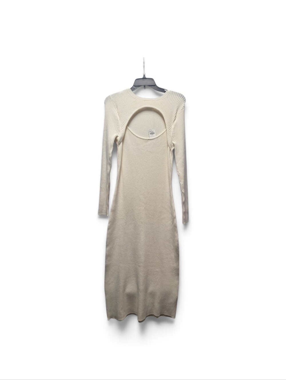 Abercrombie & Fitch Cream Long-Sleeve Cutout Midi Knit Dress